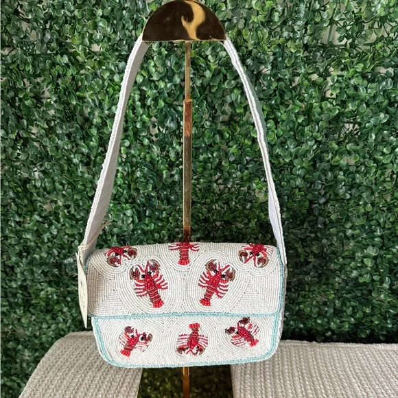 Lobster Embroidered Shoulder Bag - White and Red - Picture 1 of 11